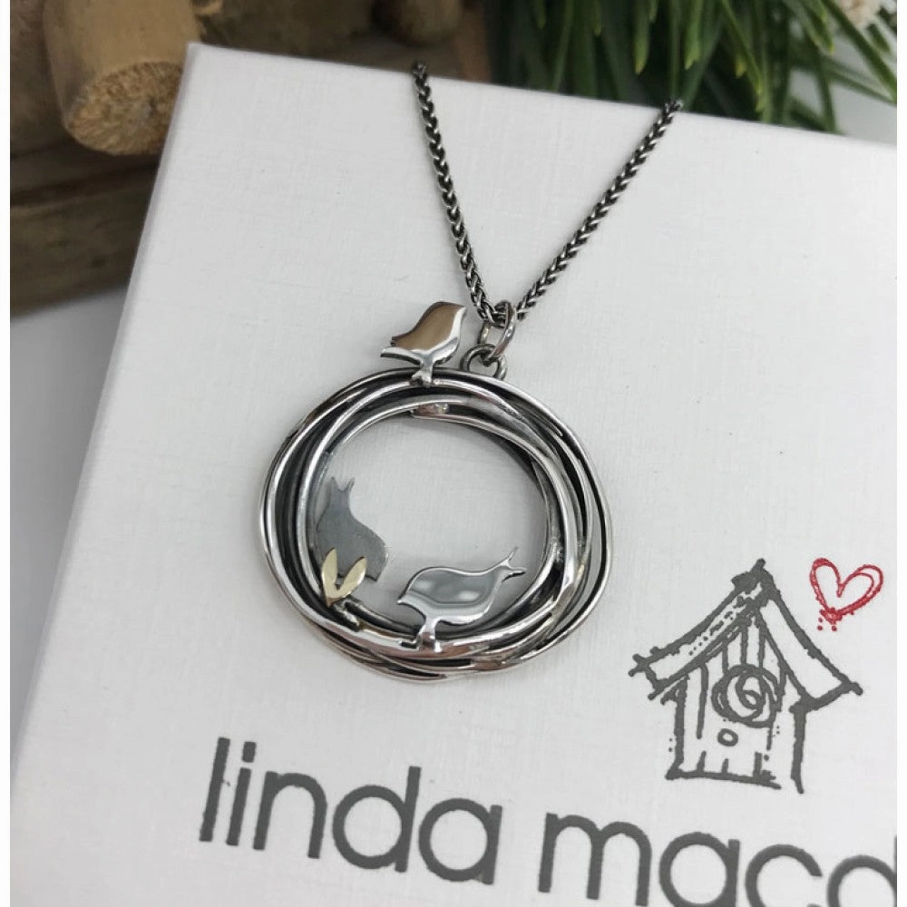 Linda Macdonald Three Little Birds Sterling Silver 9ct Gold Necklace