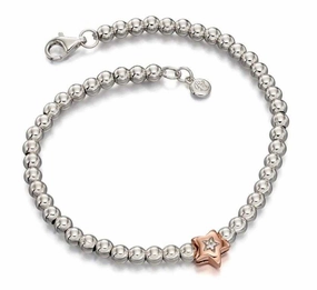 Little Star Daisy Sterling Silver with Rose Gold Diamond Star Bead Bracelet D