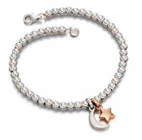 Little Star Gigi Sterling Silver with Rose Gold Star and Moon Bead Bracelet D