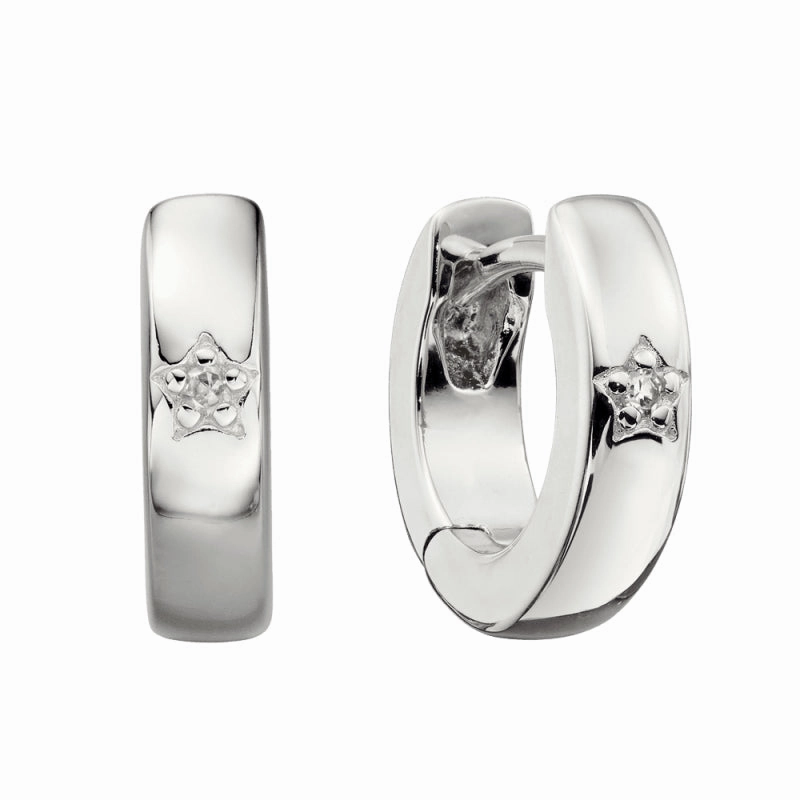 Little Star Sterling Silver Diamond Lottie Childs Hoop Earrings