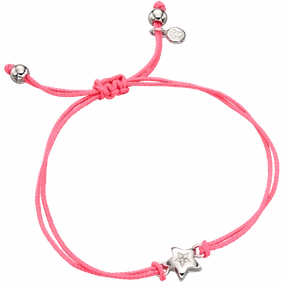 Little Star Sterling Silver Diamond Star Pink Cord Cara Bracelet D