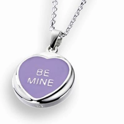 Love Hearts Classic Sterling Silver Lilac Enamel "Be Mine" Necklace.
