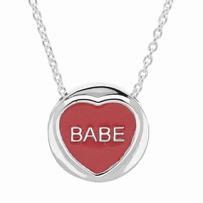 Love Hearts Silver Red Enamel "Babe" Necklace