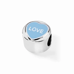 Love Hearts Sterling Silver Blue Enamel "Love" Charm