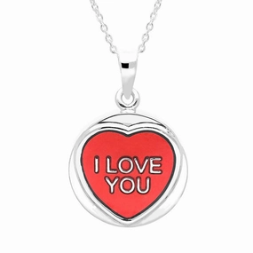 Love Hearts Sterling Silver Red Enamel "I Love You" Heart Necklace