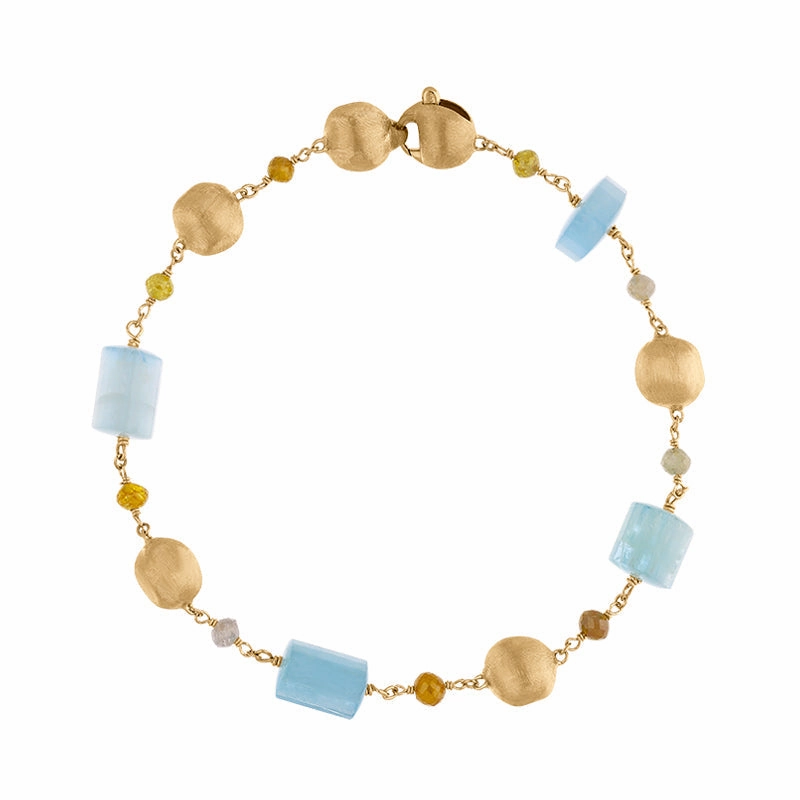 Marco Bicego Africa 18ct Yellow Gold Aquamarine and Mixed Gemstone Bracelet D