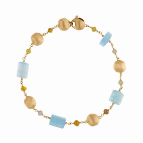 Marco Bicego Africa 18ct Yellow Gold Aquamarine and Mixed Gemstone Bracelet D