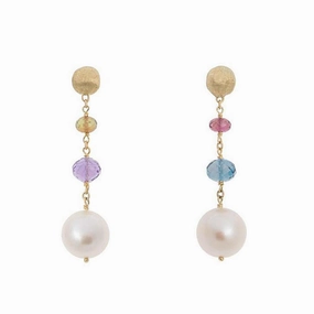 Marco Bicego Africa 18ct Yellow Gold Pearl Mixed Gemstone Drop Earrings