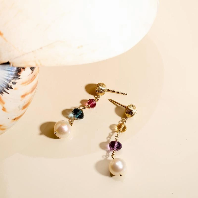 Marco Bicego Africa 18ct Yellow Gold Pearl Mixed Gemstone Drop Earrings