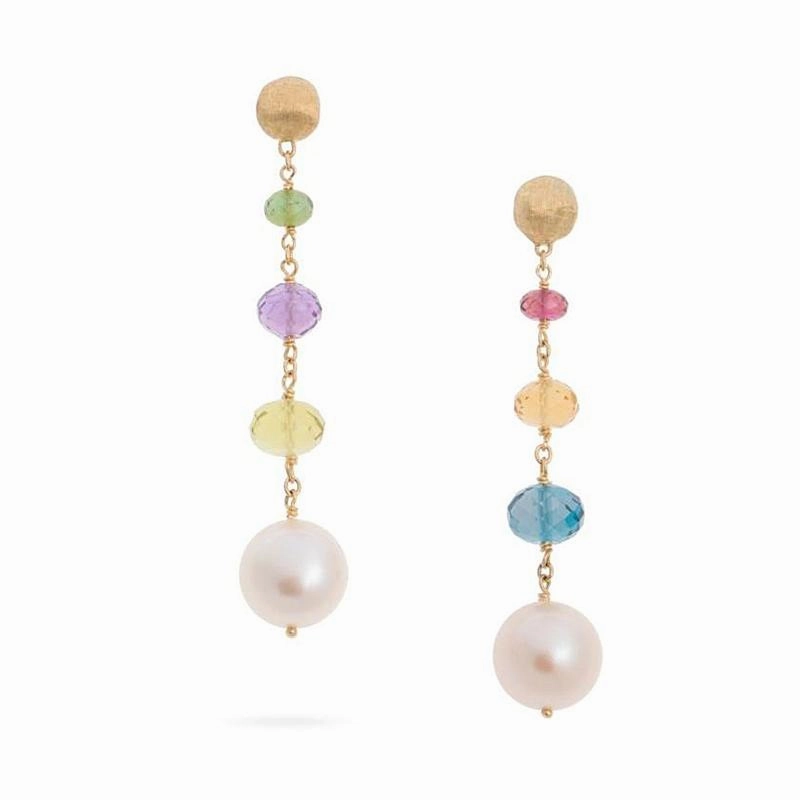 Marco Bicego Africa 18ct Yellow Gold Pearl Mixed Gemstone Drop Earrings D
