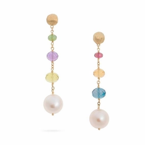 Marco Bicego Africa 18ct Yellow Gold Pearl Mixed Gemstone Drop Earrings D