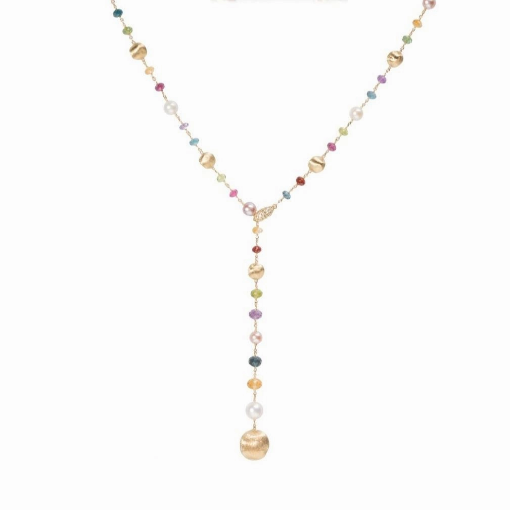 Marco Bicego Africa 18ct Yellow Gold Pearl Mixed Gemstone Lariat Necklace D