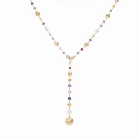 Marco Bicego Africa 18ct Yellow Gold Pearl Mixed Gemstone Lariat Necklace D