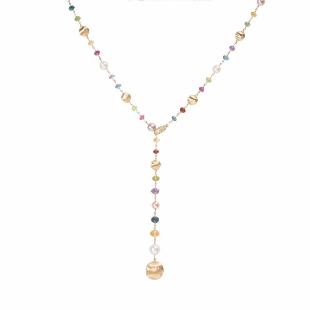 Marco Bicego Africa 18ct Yellow Gold Pearl Mixed Gemstone Lariat Necklace D