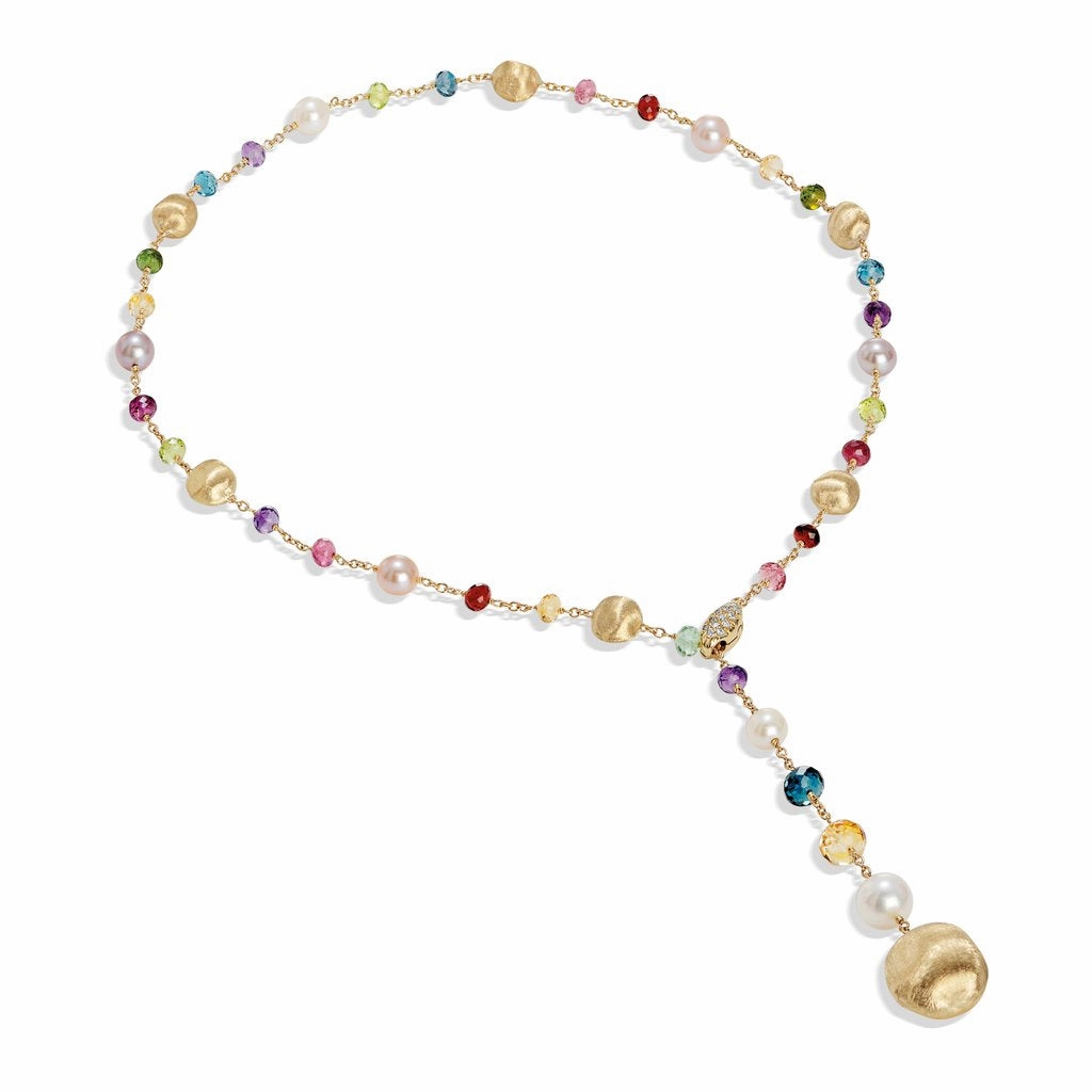 Marco Bicego Africa 18ct Yellow Gold Pearl Mixed Gemstone Lariat Necklace D