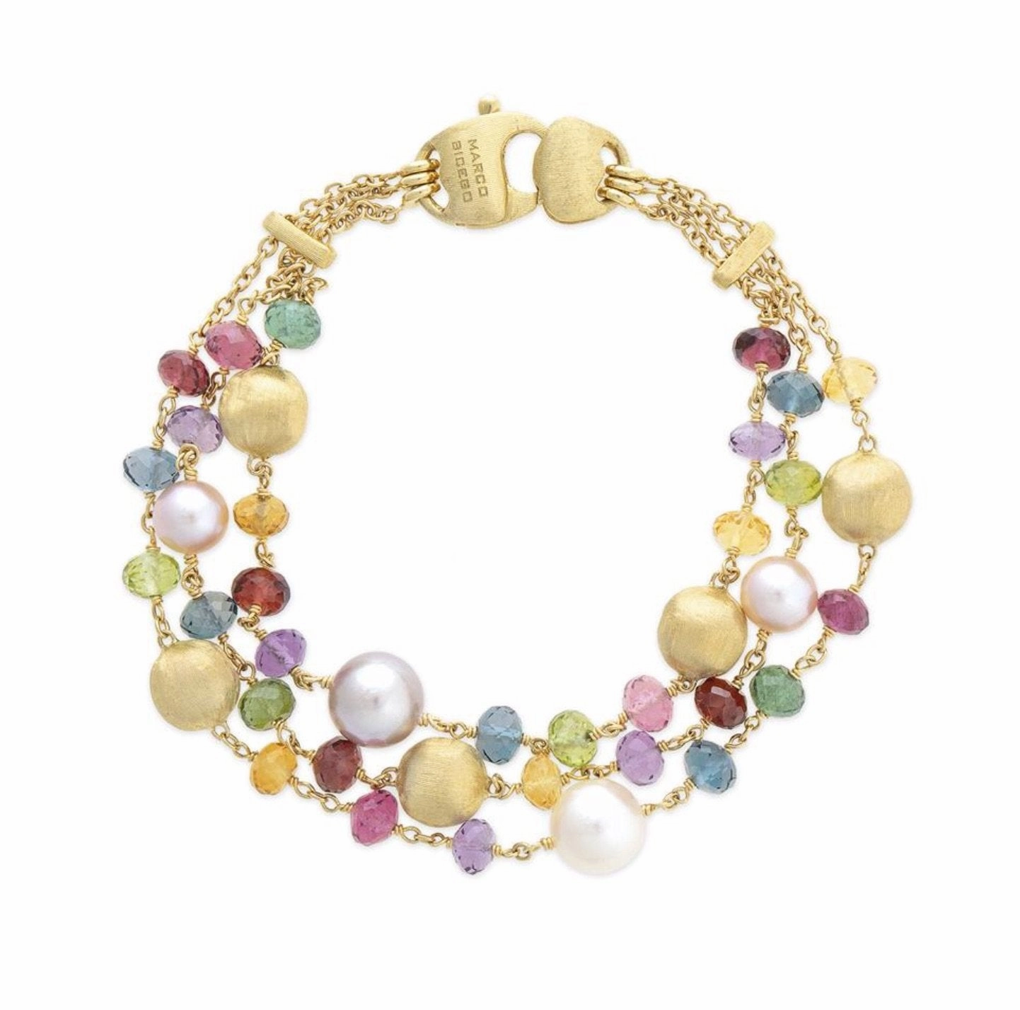 Marco Bicego Africa 18ct Yellow Gold Pearl Mixed Gemstone Triple Strand Bracelet D