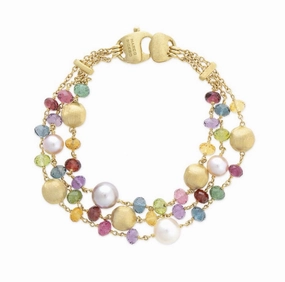 Marco Bicego Africa 18ct Yellow Gold Pearl Mixed Gemstone Triple Strand Bracelet D