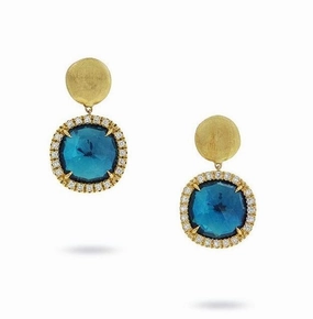 Marco Bicego Jaipur 18ct Yellow Gold London Blue Topaz 0.30ct Diamond Drop Earrings D