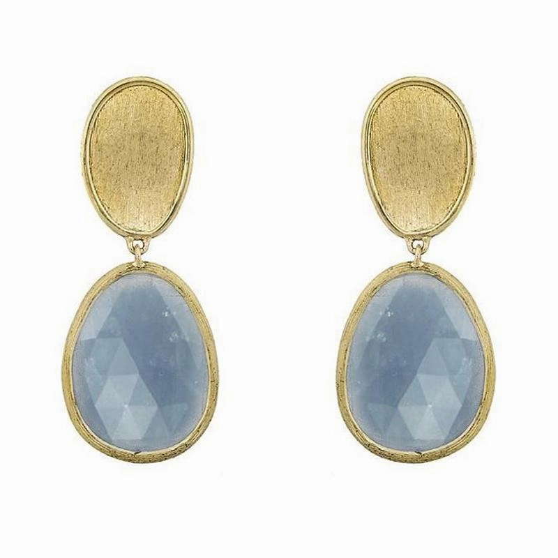 Marco Bicego Lunaria 18ct Yellow Gold Aquamarine Drop Earrings D