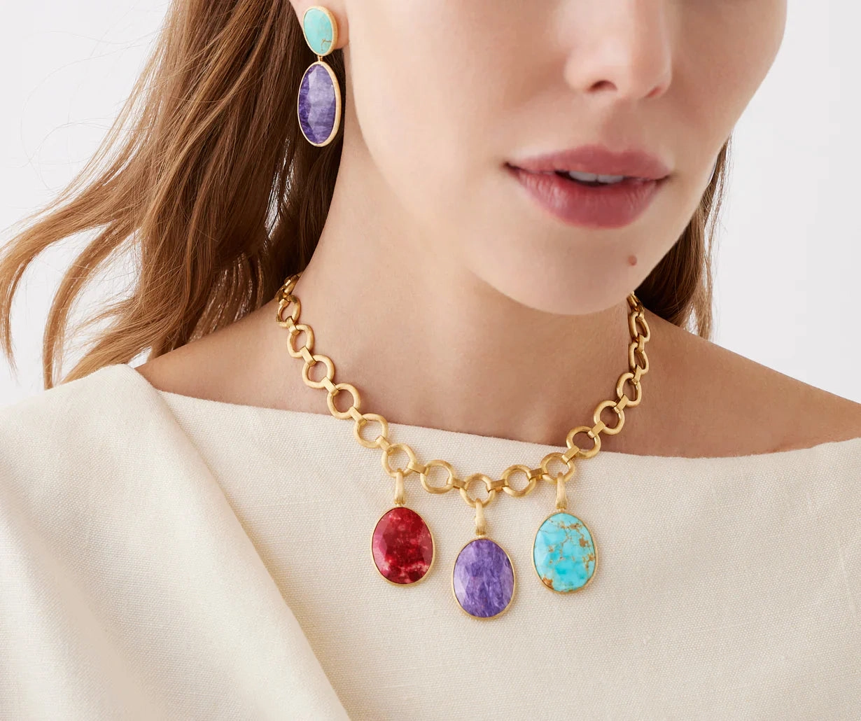 Marco Bicego Lunaria Colour 18ct Yellow Gold and Turquoise Pendant