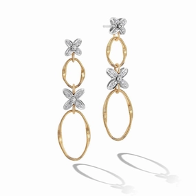 Marco Bicego Marrakech Onde 18ct Yellow Gold Diamond Flower Long Drop Earrings
