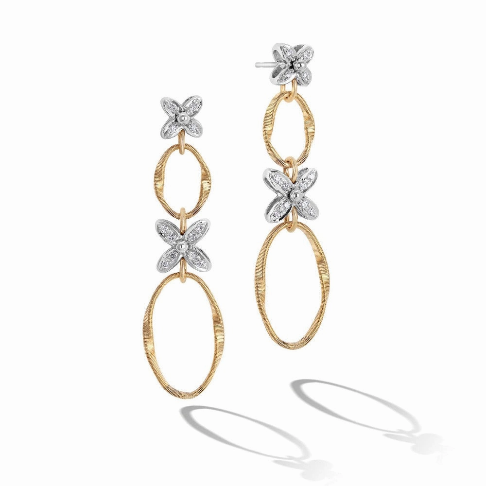 Marco Bicego Marrakech Onde 18ct Yellow Gold Diamond Flower Long Drop Earrings