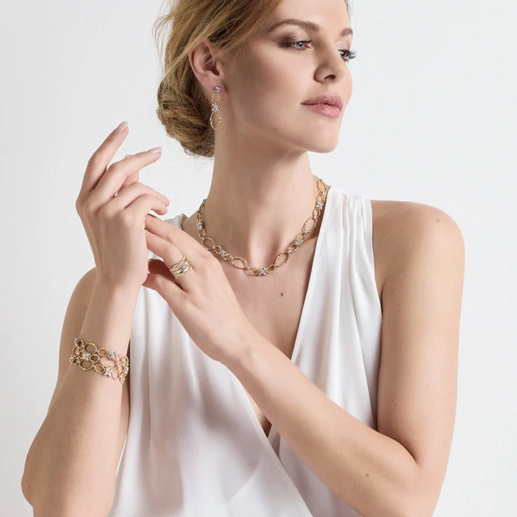 Marco Bicego Marrakech Onde 18ct Yellow Gold Diamond Flower Necklace