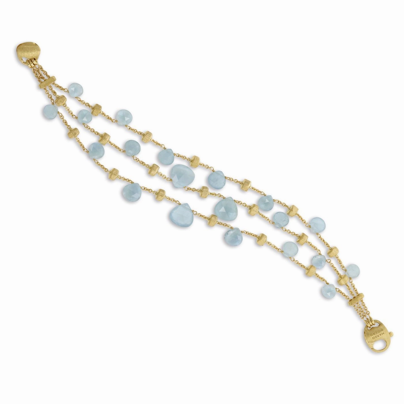 Marco Bicego Paradise 18ct Yellow Gold Aquamarine Three Strand Bracelet