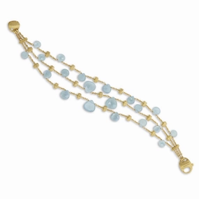 Marco Bicego Paradise 18ct Yellow Gold Aquamarine Three Strand Bracelet