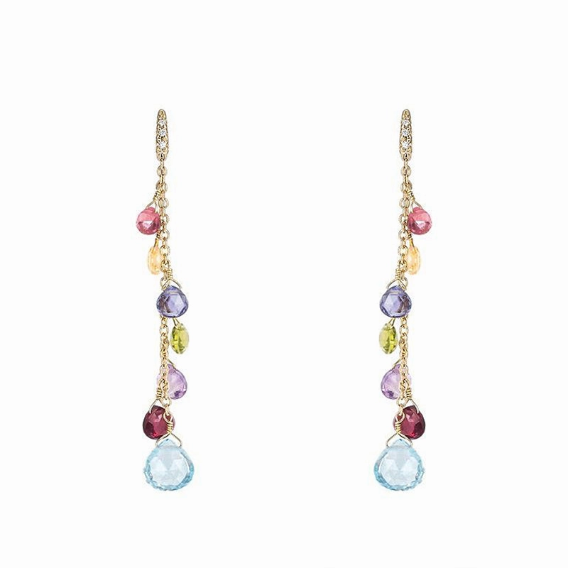 Marco Bicego Paradise 18ct Yellow Gold Diamond Multicolour Gemstone Drop Earrings