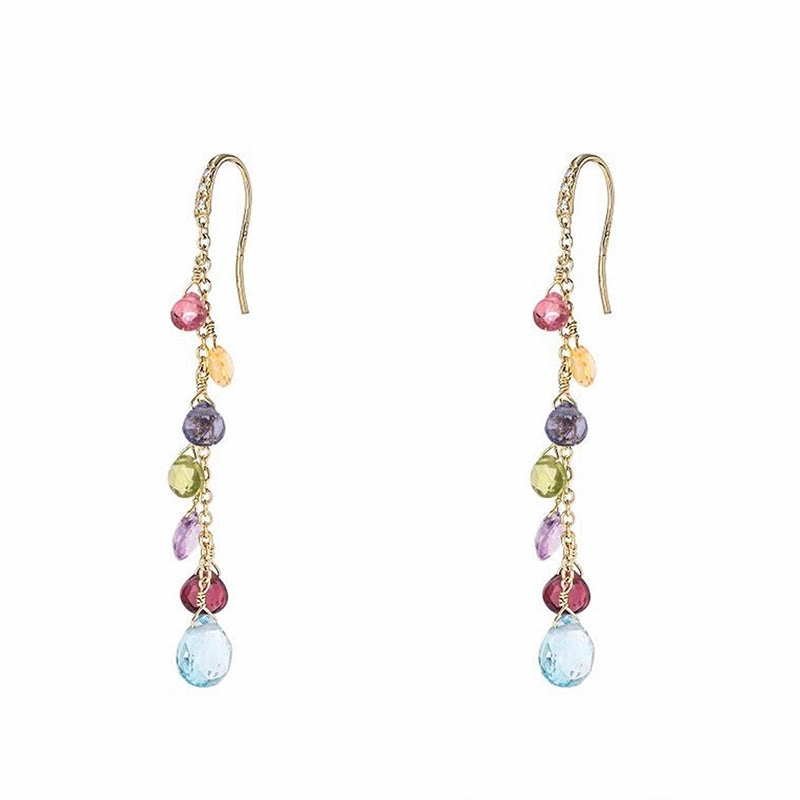 Marco Bicego Paradise 18ct Yellow Gold Diamond Multicolour Gemstone Drop Earrings