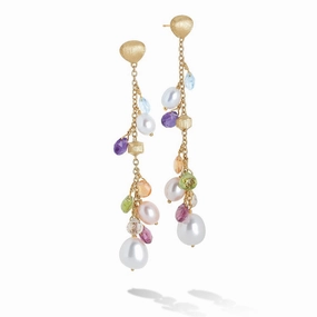 Marco Bicego Paradise 18ct Yellow Gold Pearl and Multicolour Gemstone Long Drop Earrings