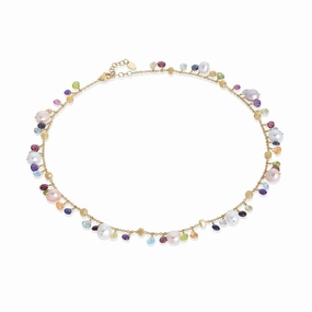 Marco Bicego Paradise 18ct Yellow Gold Pearl and Multicolour Gemstone Necklace