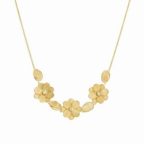 Marco Bicego Petali 18ct Yellow Gold 0.24ct Diamond Three Flower Necklace