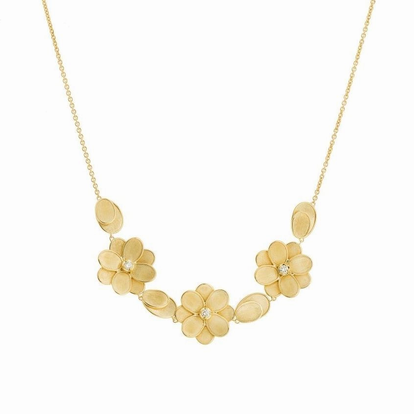 Marco Bicego Petali 18ct Yellow Gold 0.24ct Diamond Three Flower Necklace