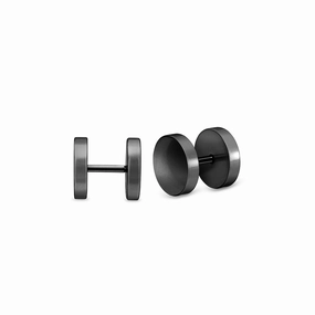 Men Earring - Black Stainless Steel Circle Studs