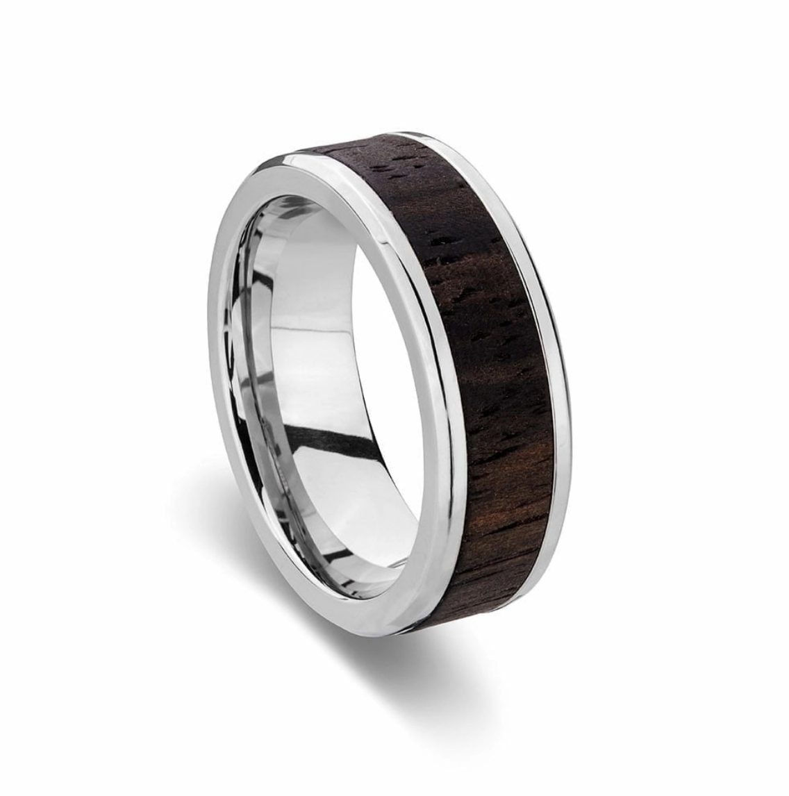 Men Rings - Blaze Ore Stainless Steel Wood Ring with Steel Edging