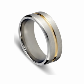 Men Rings - Blaze Stainless Steel Men's Brushed Ring with Gold Band