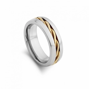 Men Rings - Blaze Stainless Steel Men's Polished  Ring with Gold Detailing