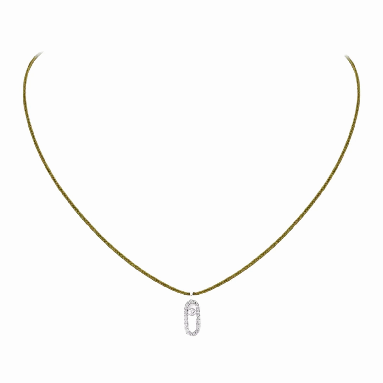Messika Care(s) 18ct White Gold & Diamond Khaki Cord Pav Necklace