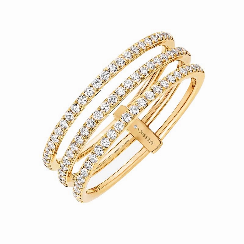 Messika Gatsby 18ct Yellow Gold 0.41ct Diamond Three Row Ring
