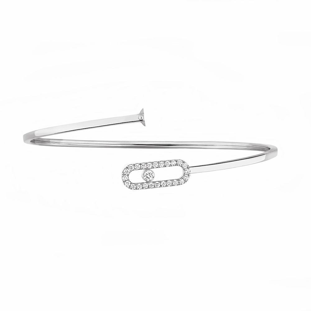Messika Move Uno 18ct White Gold 0.34ct Diamond Pave Flex Bangle
