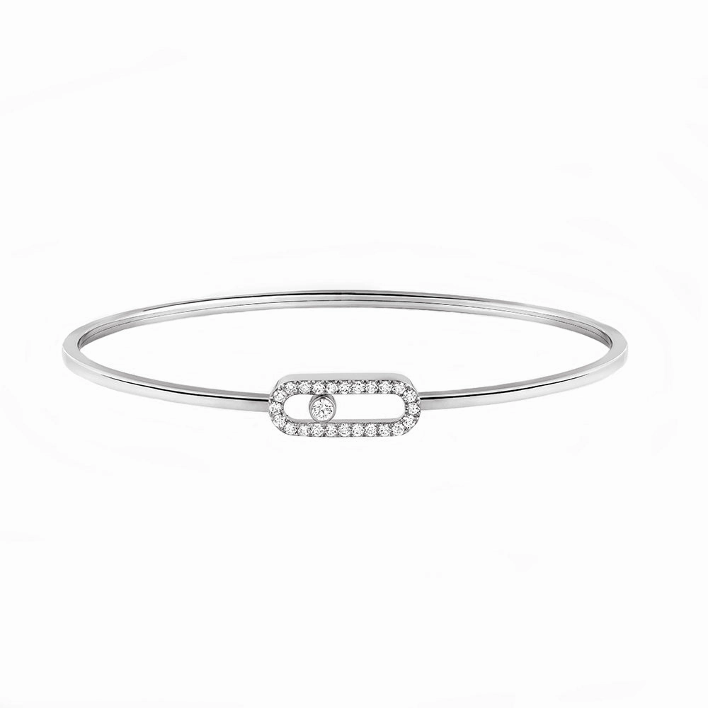 Messika Move Uno 18ct White Gold 0.34ct Diamond Pave Flex Bangle
