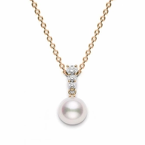 Mikimoto 18ct Rose Gold Diamond 8mm White Akoya Pearl Necklace