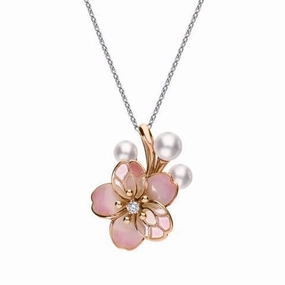 Mikimoto 18ct Rose Gold Diamond Akoya Pearl Cherry Blossom Necklace