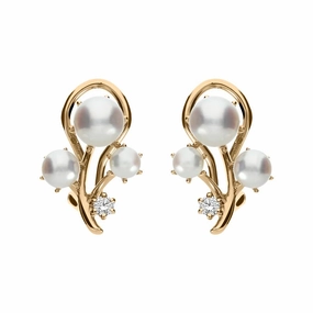 Mikimoto 18ct Rose Gold Diamond White Akoya Pearl Branch Earrings