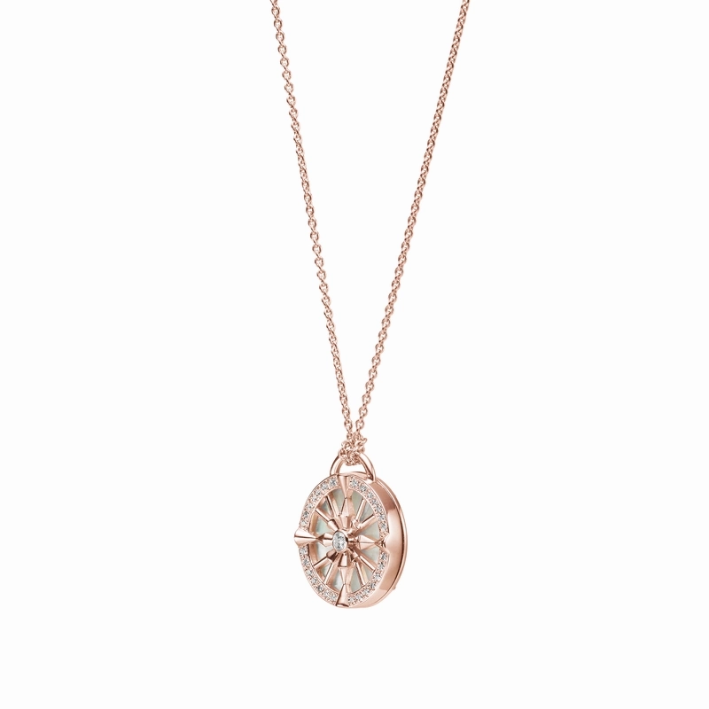 Mikimoto 18ct Rose Gold Mother of Pearl 0.16ct Diamond Lucky Arrows Necklace