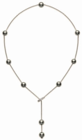 Mikimoto 18ct White Gold 0.20ct Diamond 8mm Black Akoya Pearl Necklace