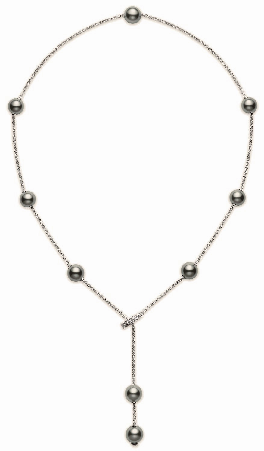 Mikimoto 18ct White Gold 0.20ct Diamond 8mm Black Akoya Pearl Necklace