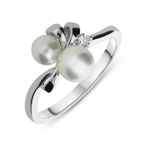 Mikimoto 18ct White Gold 5.5mm Akoya Pearl Diamond Ring D